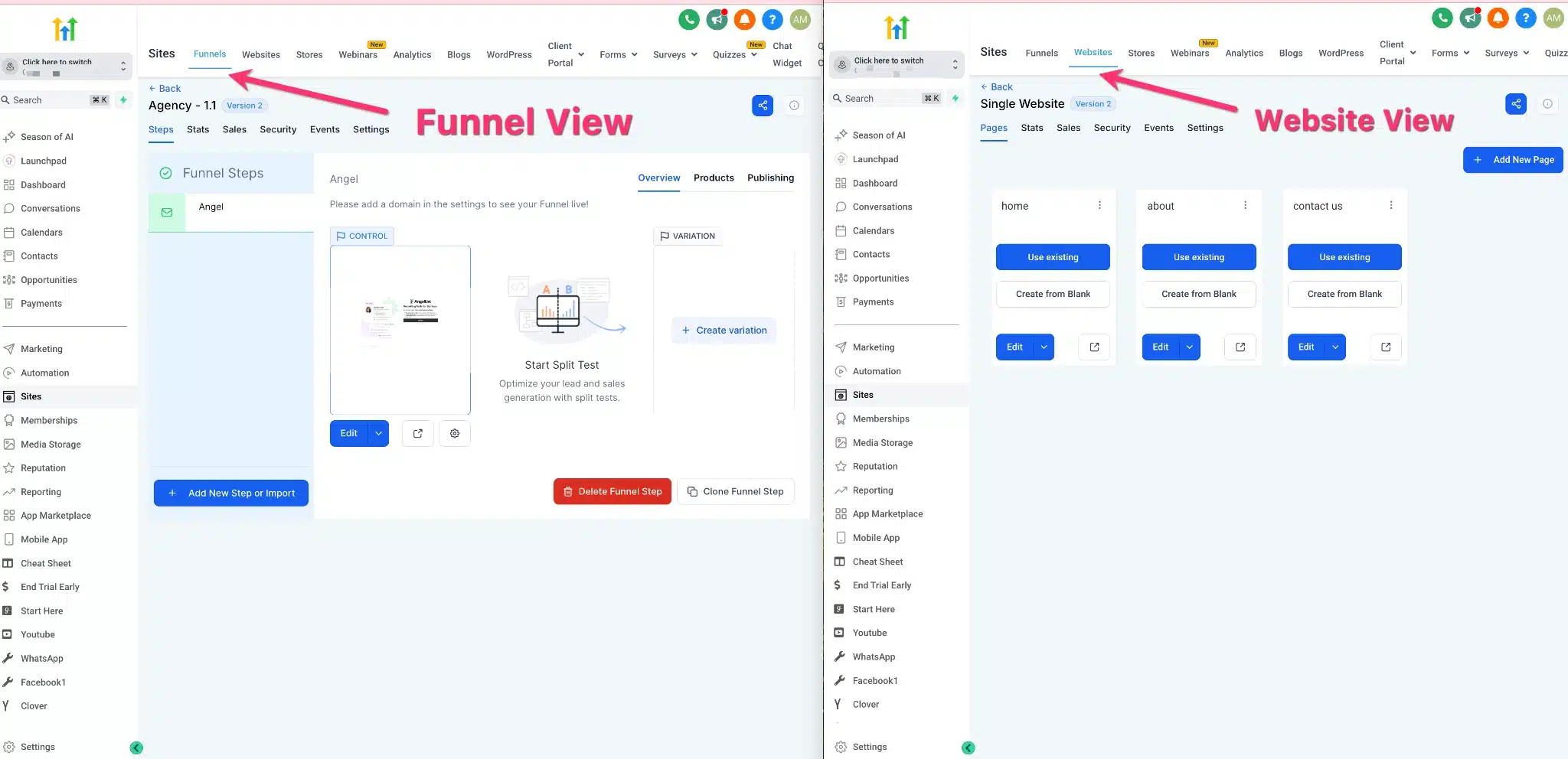 Funnel or website in gohighlevel