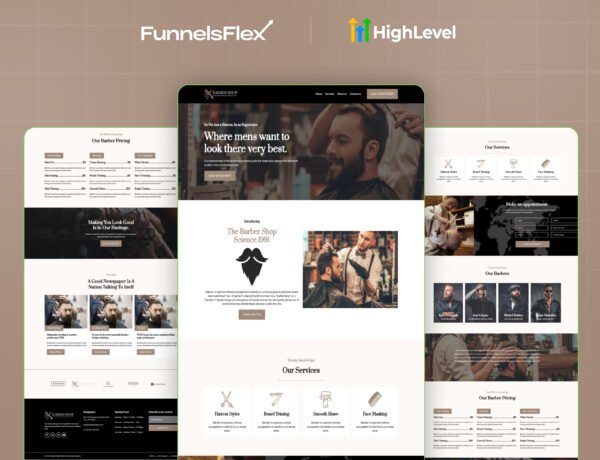 GoHighLevel Barber Shop Website Template, GHL Salon Website Template, Modern Barber Booking Funnel, Luxury Salon Website GHL